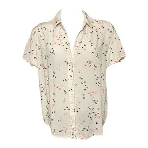 Bella Dahl Top White Button Down Crop Ruffle Sleeve Relax Fit Collar V-neck sz S